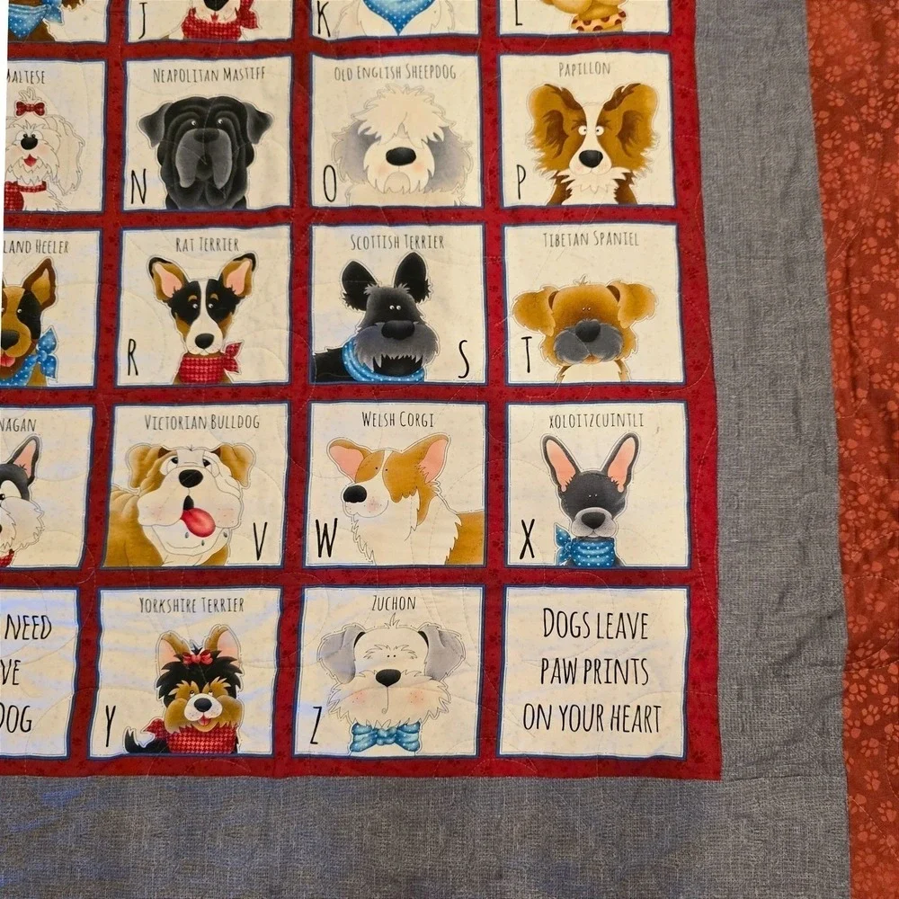 Handmade Dog Alphabet Quilt Henry Glass Novelty Dog Cotton Patchwork Star 69x55